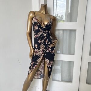 Fashion Nova Black and Cream Asymmetrical Dress